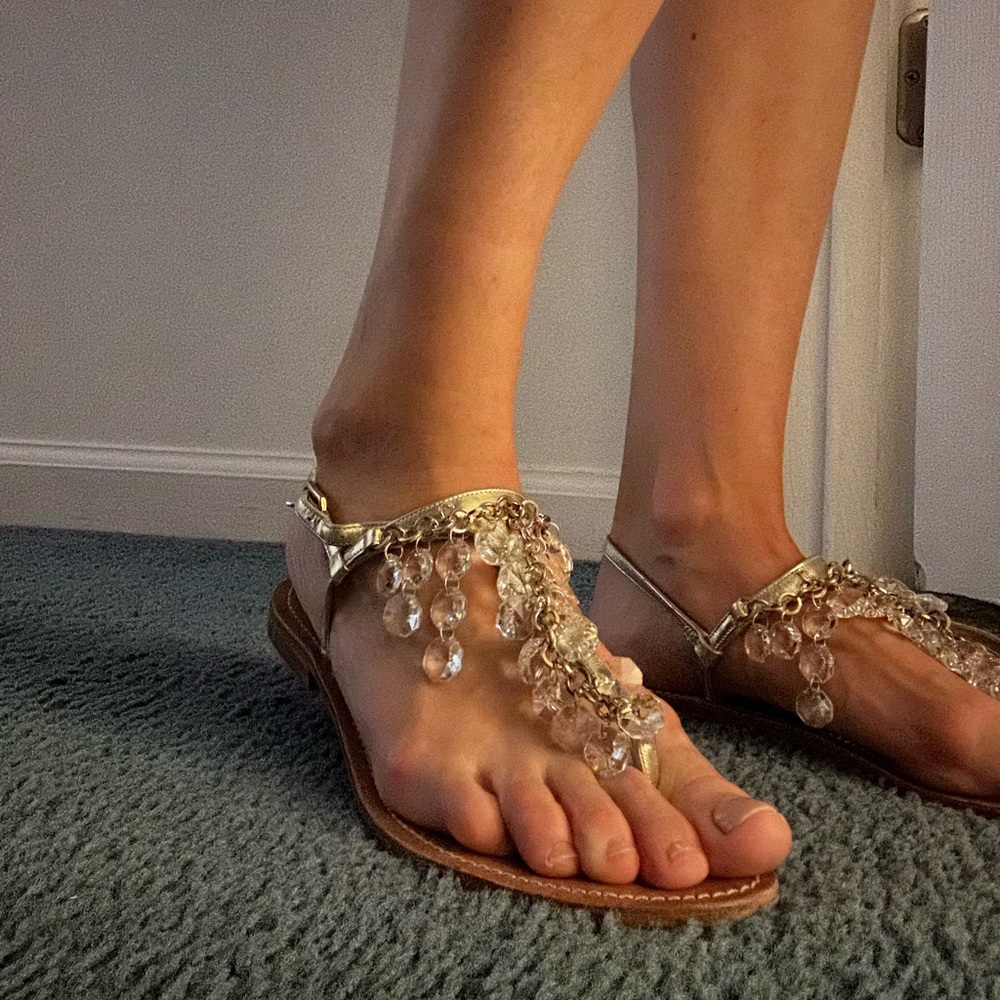 il Sandalo Tesorone Brothers Italy Crystals Chandelier Thong Sandals 9 Gold